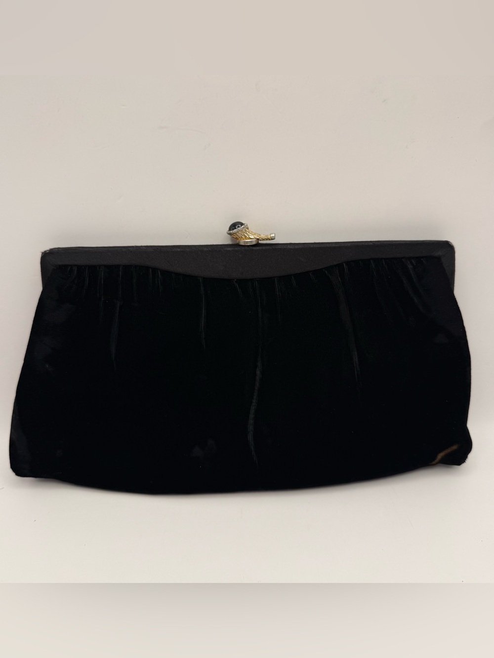 Vintage Black Velvet Evening Clutch Ornate Gold-Tone Clasp HL USA